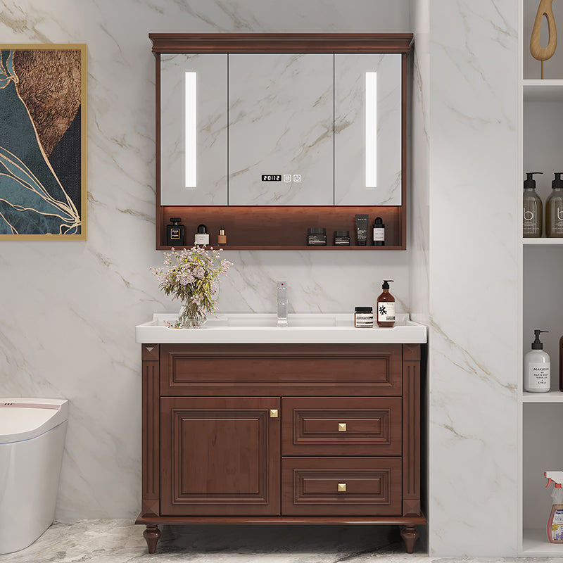 Single Sink Modern Freestanding Bathroom Sink Vanity with Mirror Vanity & Faucet & Mirror Cabinet Clearhalo 'Bathroom Remodel & Bathroom Fixtures' 'Bathroom Vanities' 'bathroom_vanities' 'Home Improvement' 'home_improvement' 'home_improvement_bathroom_vanities' 7754977