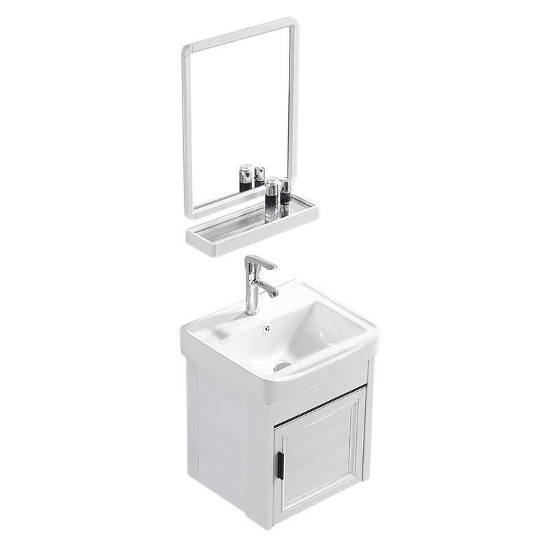 Wall Mount Modern White Bathroom Sink Vanity with Doors Sink Vanity & Faucet & Mirrors 17"L x 14"W x 19"H Towel Bar Not Included Clearhalo 'Bathroom Remodel & Bathroom Fixtures' 'Bathroom Vanities' 'bathroom_vanities' 'Home Improvement' 'home_improvement' 'home_improvement_bathroom_vanities' 7755023