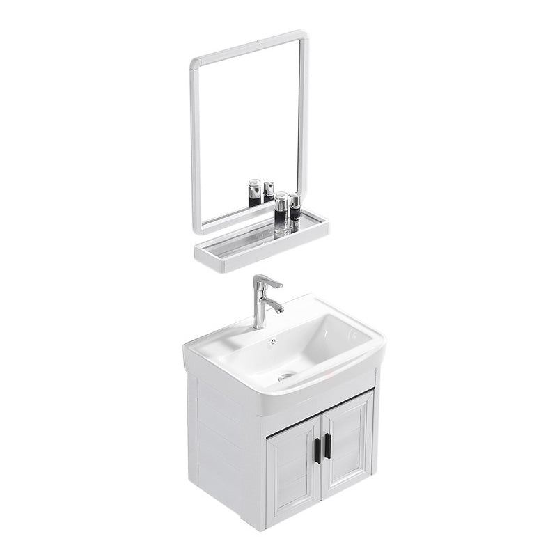 Wall Mount Modern White Bathroom Sink Vanity with Doors Sink Vanity & Faucet & Mirrors 20"L x 14"W x 19"H Towel Bar Not Included Clearhalo 'Bathroom Remodel & Bathroom Fixtures' 'Bathroom Vanities' 'bathroom_vanities' 'Home Improvement' 'home_improvement' 'home_improvement_bathroom_vanities' 7755026