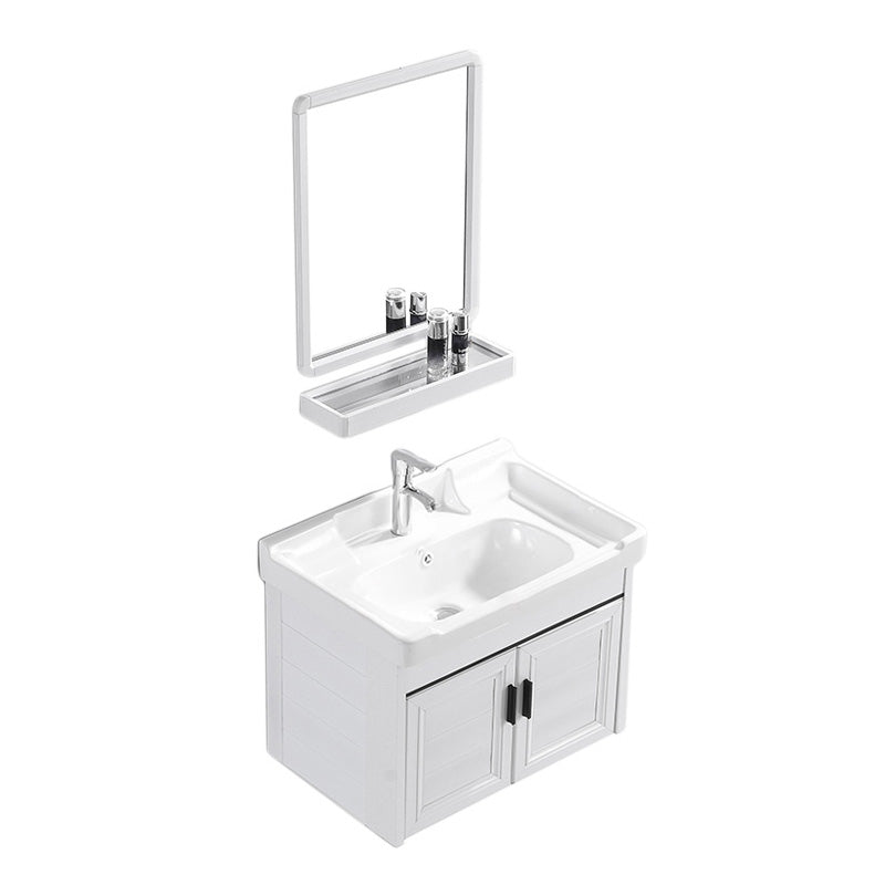 Wall Mount Modern White Bathroom Sink Vanity with Doors Sink Vanity & Faucet & Mirrors 24"L x 16"W x 19"H Towel Bar Not Included Clearhalo 'Bathroom Remodel & Bathroom Fixtures' 'Bathroom Vanities' 'bathroom_vanities' 'Home Improvement' 'home_improvement' 'home_improvement_bathroom_vanities' 7755028
