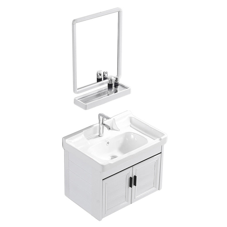 Wall Mount Modern White Bathroom Sink Vanity with Doors Sink Vanity & Faucet & Mirrors 23.6"L x 18.5"W x 18.9"H Towel Bar Not Included Clearhalo 'Bathroom Remodel & Bathroom Fixtures' 'Bathroom Vanities' 'bathroom_vanities' 'Home Improvement' 'home_improvement' 'home_improvement_bathroom_vanities' 7755030