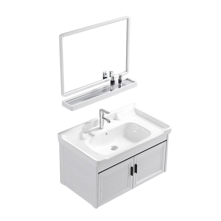 Wall Mount Modern White Bathroom Sink Vanity with Doors Sink Vanity & Faucet & Mirrors 27.6"L x 18.5"W x 18.9"H Towel Bar Not Included Clearhalo 'Bathroom Remodel & Bathroom Fixtures' 'Bathroom Vanities' 'bathroom_vanities' 'Home Improvement' 'home_improvement' 'home_improvement_bathroom_vanities' 7755031