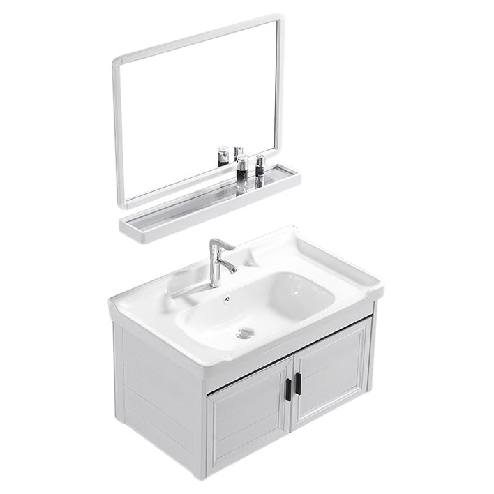 Wall Mount Modern White Bathroom Sink Vanity with Doors Sink Vanity & Faucet & Mirrors 31.5"L x 18.5"W x 18.9"H Towel Bar Not Included Clearhalo 'Bathroom Remodel & Bathroom Fixtures' 'Bathroom Vanities' 'bathroom_vanities' 'Home Improvement' 'home_improvement' 'home_improvement_bathroom_vanities' 7755034