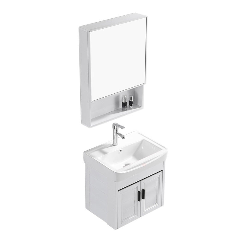 Wall Mount Modern White Bathroom Sink Vanity with Doors Sink Vanity & Faucet & Mirror Cabinet 20"L x 14"W x 19"H Towel Bar Not Included Clearhalo 'Bathroom Remodel & Bathroom Fixtures' 'Bathroom Vanities' 'bathroom_vanities' 'Home Improvement' 'home_improvement' 'home_improvement_bathroom_vanities' 7755037