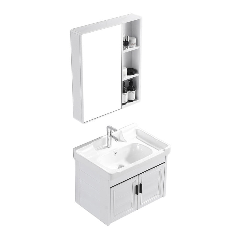 Wall Mount Modern White Bathroom Sink Vanity with Doors Sink Vanity & Faucet & Mirror Cabinet 24"L x 16"W x 19"H Towel Bar Not Included Clearhalo 'Bathroom Remodel & Bathroom Fixtures' 'Bathroom Vanities' 'bathroom_vanities' 'Home Improvement' 'home_improvement' 'home_improvement_bathroom_vanities' 7755040