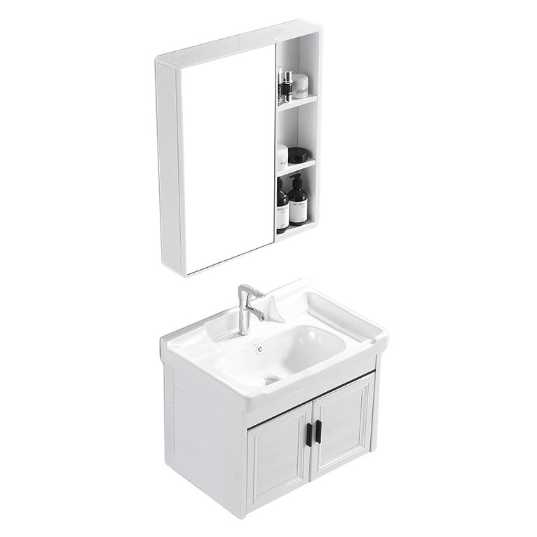 Wall Mount Modern White Bathroom Sink Vanity with Doors Sink Vanity & Faucet & Mirror Cabinet 23.6"L x 18.5"W x 18.9"H Towel Bar Not Included Clearhalo 'Bathroom Remodel & Bathroom Fixtures' 'Bathroom Vanities' 'bathroom_vanities' 'Home Improvement' 'home_improvement' 'home_improvement_bathroom_vanities' 7755041