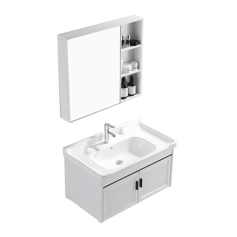 Wall Mount Modern White Bathroom Sink Vanity with Doors Sink Vanity & Faucet & Mirror Cabinet 27.6"L x 18.5"W x 18.9"H Towel Bar Not Included Clearhalo 'Bathroom Remodel & Bathroom Fixtures' 'Bathroom Vanities' 'bathroom_vanities' 'Home Improvement' 'home_improvement' 'home_improvement_bathroom_vanities' 7755042