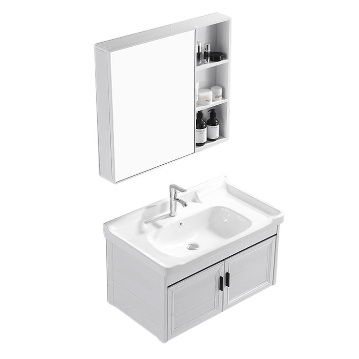 Wall Mount Modern White Bathroom Sink Vanity with Doors Sink Vanity & Faucet & Mirror Cabinet 31.5"L x 18.5"W x 18.9"H Towel Bar Not Included Clearhalo 'Bathroom Remodel & Bathroom Fixtures' 'Bathroom Vanities' 'bathroom_vanities' 'Home Improvement' 'home_improvement' 'home_improvement_bathroom_vanities' 7755043