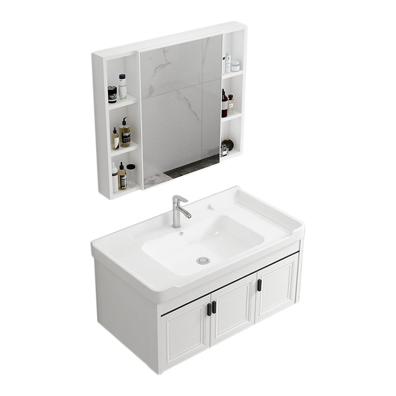 Wall Mount Modern White Bathroom Sink Vanity with Doors Sink Vanity & Faucet & Mirror Cabinet 35"L x 19"W x 19"H Towel Bar Not Included Clearhalo 'Bathroom Remodel & Bathroom Fixtures' 'Bathroom Vanities' 'bathroom_vanities' 'Home Improvement' 'home_improvement' 'home_improvement_bathroom_vanities' 7755044