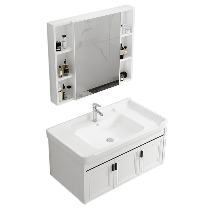 Wall Mount Modern White Bathroom Sink Vanity with Doors Sink Vanity & Faucet & Mirror Cabinet 39"L x 19"W x 19"H Towel Bar Not Included Clearhalo 'Bathroom Remodel & Bathroom Fixtures' 'Bathroom Vanities' 'bathroom_vanities' 'Home Improvement' 'home_improvement' 'home_improvement_bathroom_vanities' 7755045