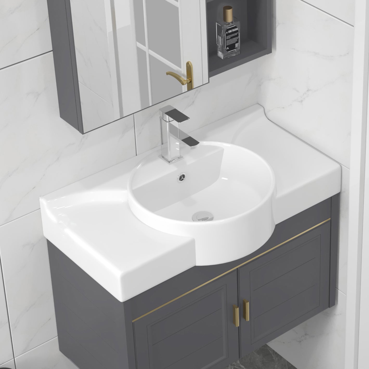 Wall Mount Glam Bathroom Vanity Metal Frame Single-Sink Gray Vanity Set Clearhalo 'Bathroom Remodel & Bathroom Fixtures' 'Bathroom Vanities' 'bathroom_vanities' 'Home Improvement' 'home_improvement' 'home_improvement_bathroom_vanities' 7755137