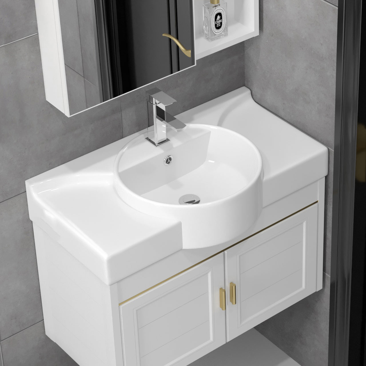 Wall Mount Glam Bathroom Vanity Metal Frame Single-Sink Gray Vanity Set Clearhalo 'Bathroom Remodel & Bathroom Fixtures' 'Bathroom Vanities' 'bathroom_vanities' 'Home Improvement' 'home_improvement' 'home_improvement_bathroom_vanities' 7755140