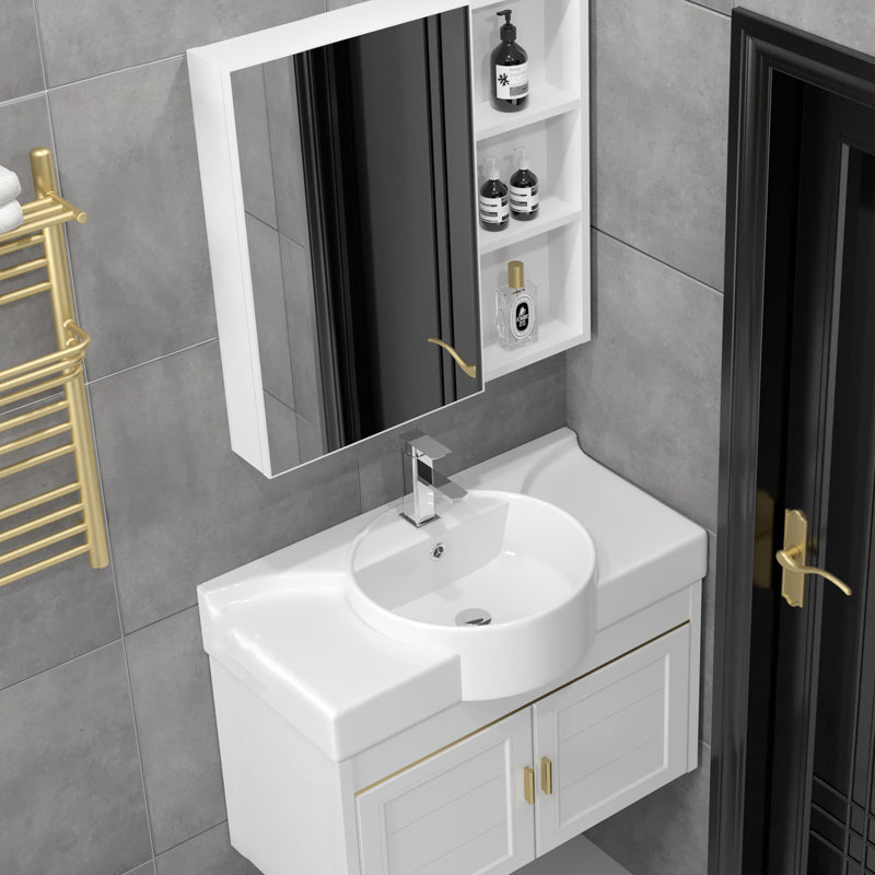 Wall Mount Glam Bathroom Vanity Metal Frame Single-Sink Gray Vanity Set Clearhalo 'Bathroom Remodel & Bathroom Fixtures' 'Bathroom Vanities' 'bathroom_vanities' 'Home Improvement' 'home_improvement' 'home_improvement_bathroom_vanities' 7755142