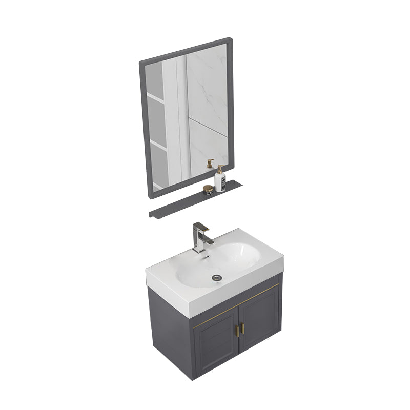 Wall Mount Glam Bathroom Vanity Metal Frame Single-Sink Gray Vanity Set Vanity & Faucet & Mirrors 20"L x 14"W x 19"H Gray Clearhalo 'Bathroom Remodel & Bathroom Fixtures' 'Bathroom Vanities' 'bathroom_vanities' 'Home Improvement' 'home_improvement' 'home_improvement_bathroom_vanities' 7755156