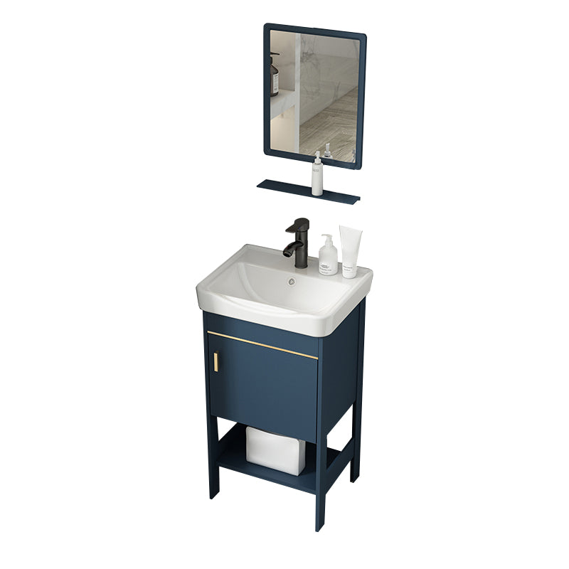 Shelving Included Vanity Blue Mirror Single Sink Freestanding Faucet Vanity with 2 Doors Vanity & Faucet & Square Mirror 17"L x 14"W x 33"H Clearhalo 'Bathroom Remodel & Bathroom Fixtures' 'Bathroom Vanities' 'bathroom_vanities' 'Home Improvement' 'home_improvement' 'home_improvement_bathroom_vanities' 7755267