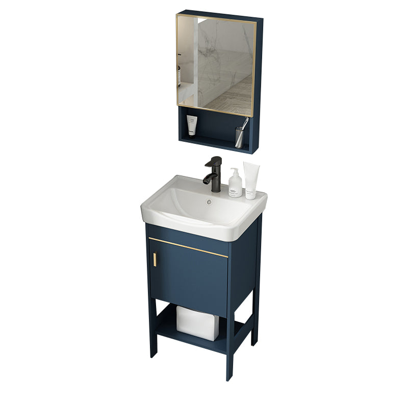Shelving Included Vanity Blue Mirror Single Sink Freestanding Faucet Vanity with 2 Doors Vanity & Faucet & Mirror Cabinet 17"L x 14"W x 33"H Clearhalo 'Bathroom Remodel & Bathroom Fixtures' 'Bathroom Vanities' 'bathroom_vanities' 'Home Improvement' 'home_improvement' 'home_improvement_bathroom_vanities' 7755273