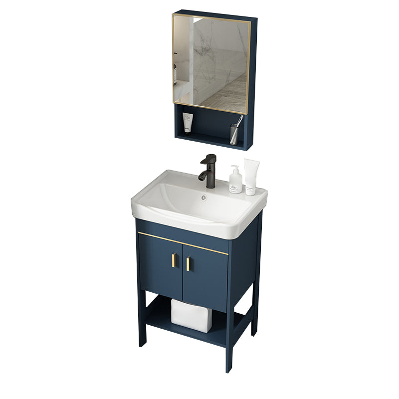 Shelving Included Vanity Blue Mirror Single Sink Freestanding Faucet Vanity with 2 Doors Vanity & Faucet & Mirror Cabinet 20"L x 14"W x 33"H Clearhalo 'Bathroom Remodel & Bathroom Fixtures' 'Bathroom Vanities' 'bathroom_vanities' 'Home Improvement' 'home_improvement' 'home_improvement_bathroom_vanities' 7755274