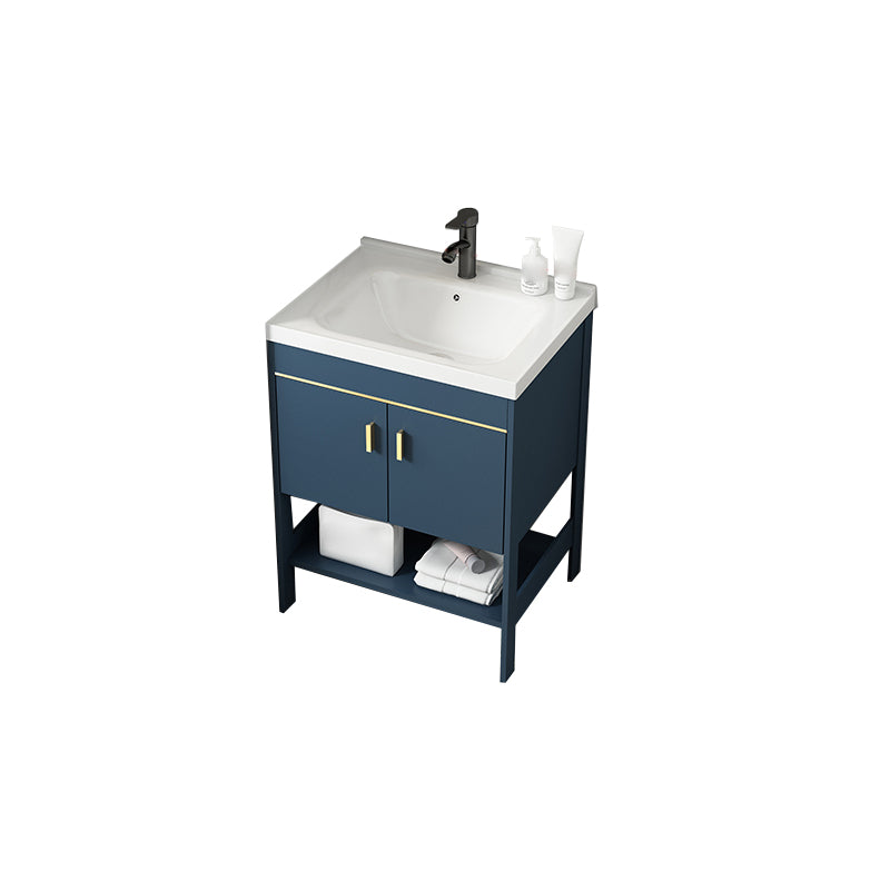 Shelving Included Vanity Blue Mirror Single Sink Freestanding Faucet Vanity with 2 Doors Vanity & Faucet 24"L x 16"W x 33"H Clearhalo 'Bathroom Remodel & Bathroom Fixtures' 'Bathroom Vanities' 'bathroom_vanities' 'Home Improvement' 'home_improvement' 'home_improvement_bathroom_vanities' 7755279