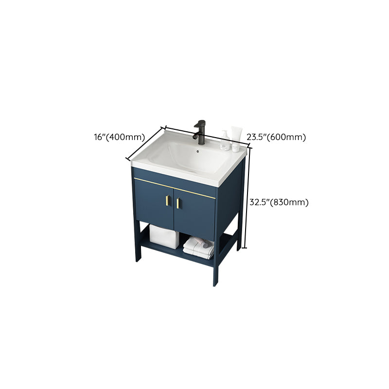 Shelving Included Vanity Blue Mirror Single Sink Freestanding Faucet Vanity with 2 Doors Clearhalo 'Bathroom Remodel & Bathroom Fixtures' 'Bathroom Vanities' 'bathroom_vanities' 'Home Improvement' 'home_improvement' 'home_improvement_bathroom_vanities' 7755283