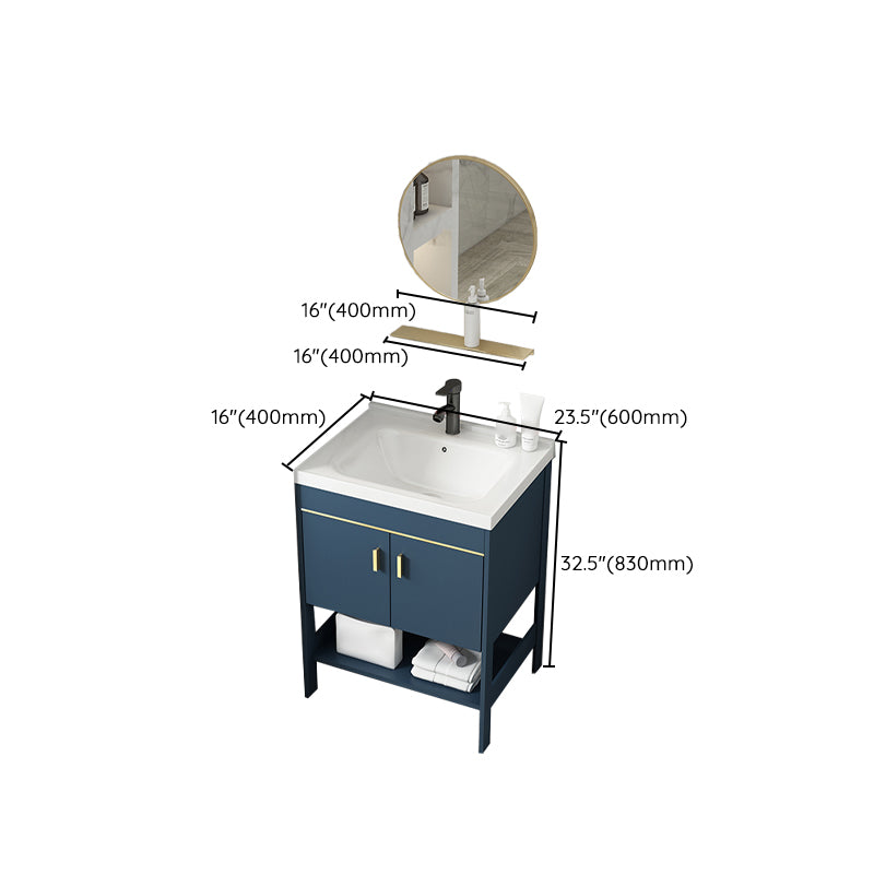 Shelving Included Vanity Blue Mirror Single Sink Freestanding Faucet Vanity with 2 Doors Clearhalo 'Bathroom Remodel & Bathroom Fixtures' 'Bathroom Vanities' 'bathroom_vanities' 'Home Improvement' 'home_improvement' 'home_improvement_bathroom_vanities' 7755288