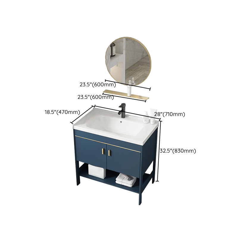 Shelving Included Vanity Blue Mirror Single Sink Freestanding Faucet Vanity with 2 Doors Clearhalo 'Bathroom Remodel & Bathroom Fixtures' 'Bathroom Vanities' 'bathroom_vanities' 'Home Improvement' 'home_improvement' 'home_improvement_bathroom_vanities' 7755289