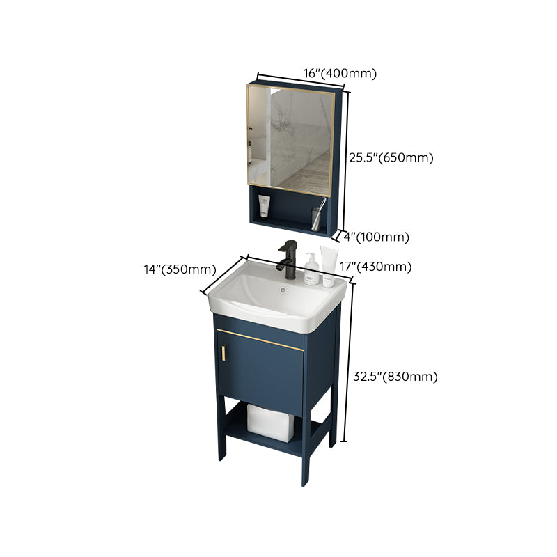 Shelving Included Vanity Blue Mirror Single Sink Freestanding Faucet Vanity with 2 Doors Clearhalo 'Bathroom Remodel & Bathroom Fixtures' 'Bathroom Vanities' 'bathroom_vanities' 'Home Improvement' 'home_improvement' 'home_improvement_bathroom_vanities' 7755296