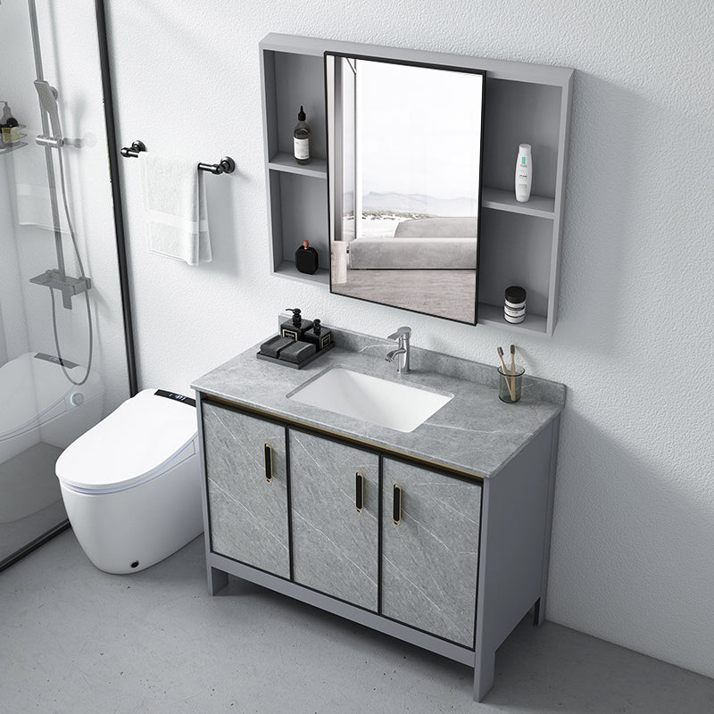 Grey Bathroom Vanity Metal Frame Freestanding Single Sink Rectangular Vanity with Doors Clearhalo 'Bathroom Remodel & Bathroom Fixtures' 'Bathroom Vanities' 'bathroom_vanities' 'Home Improvement' 'home_improvement' 'home_improvement_bathroom_vanities' 7755301