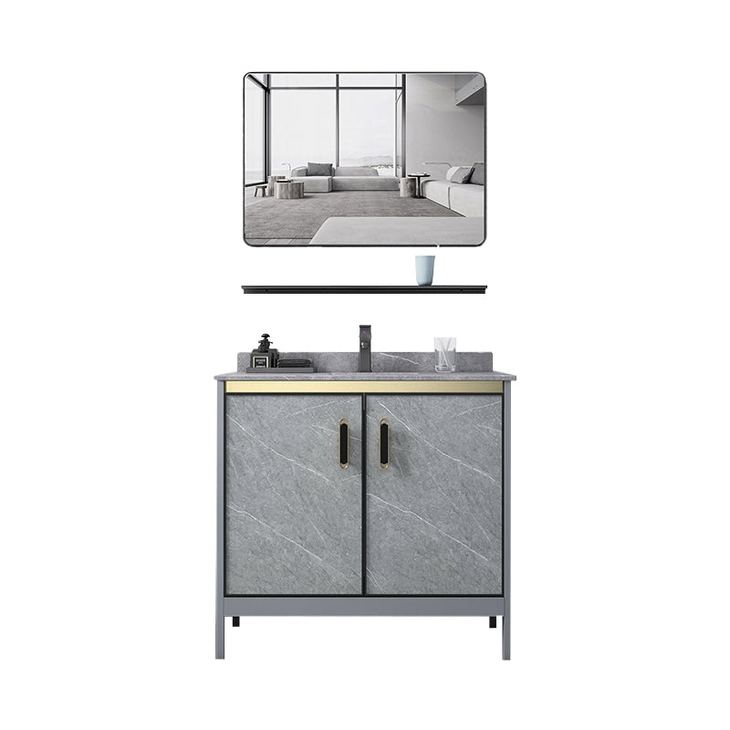 Grey Bathroom Vanity Metal Frame Freestanding Single Sink Rectangular Vanity with Doors Vanity & Faucet & Mirrors Clearhalo 'Bathroom Remodel & Bathroom Fixtures' 'Bathroom Vanities' 'bathroom_vanities' 'Home Improvement' 'home_improvement' 'home_improvement_bathroom_vanities' 7755303