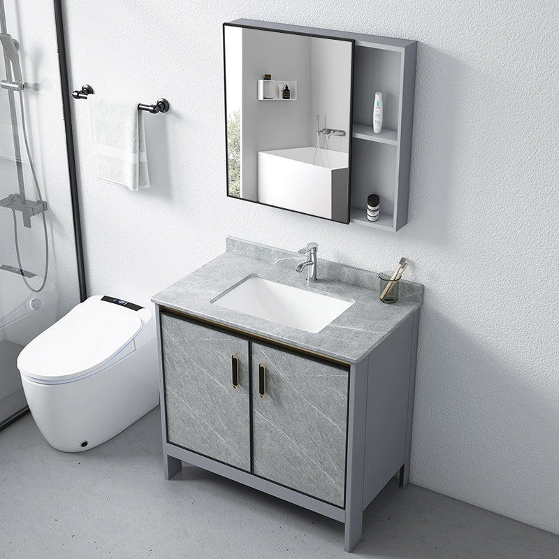 Grey Bathroom Vanity Metal Frame Freestanding Single Sink Rectangular Vanity with Doors Clearhalo 'Bathroom Remodel & Bathroom Fixtures' 'Bathroom Vanities' 'bathroom_vanities' 'Home Improvement' 'home_improvement' 'home_improvement_bathroom_vanities' 7755304