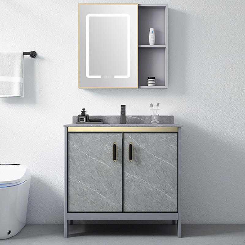 Grey Bathroom Vanity Metal Frame Freestanding Single Sink Rectangular Vanity with Doors Clearhalo 'Bathroom Remodel & Bathroom Fixtures' 'Bathroom Vanities' 'bathroom_vanities' 'Home Improvement' 'home_improvement' 'home_improvement_bathroom_vanities' 7755305