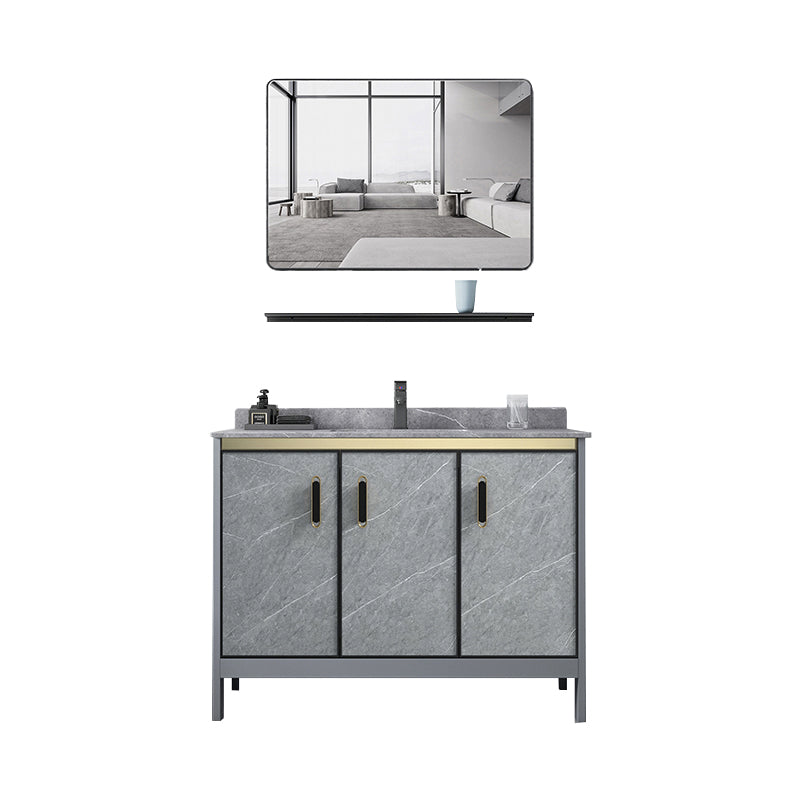 Grey Bathroom Vanity Metal Frame Freestanding Single Sink Rectangular Vanity with Doors Vanity & Faucet & Mirrors Clearhalo 'Bathroom Remodel & Bathroom Fixtures' 'Bathroom Vanities' 'bathroom_vanities' 'Home Improvement' 'home_improvement' 'home_improvement_bathroom_vanities' 7755306