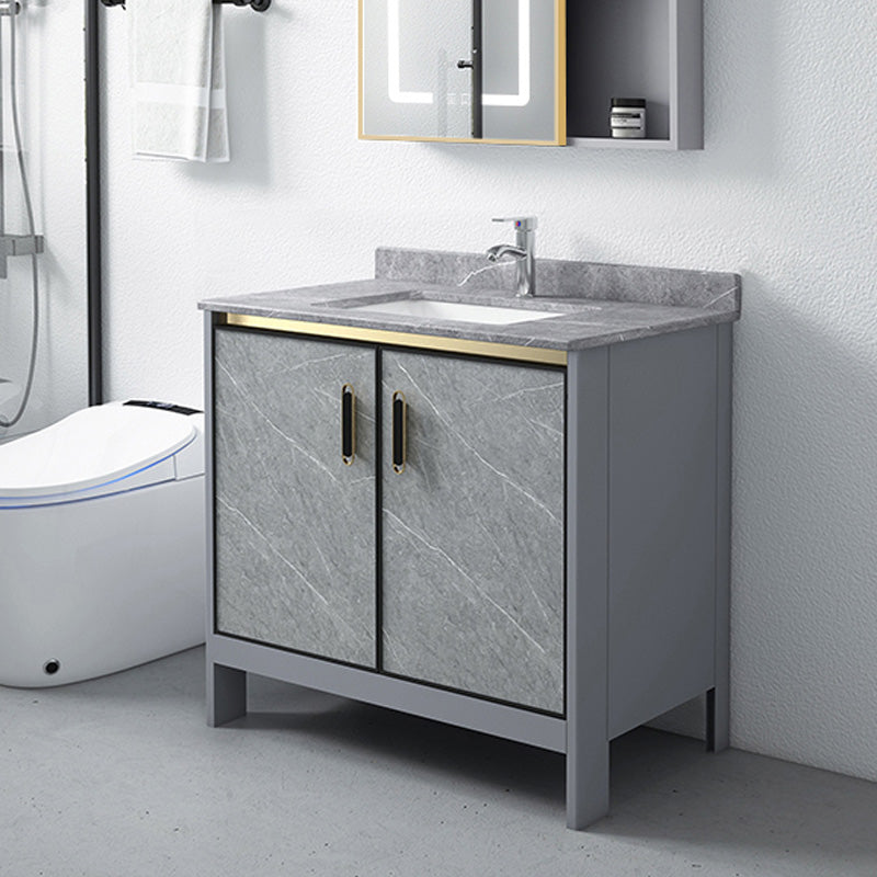 Grey Bathroom Vanity Metal Frame Freestanding Single Sink Rectangular Vanity with Doors Clearhalo 'Bathroom Remodel & Bathroom Fixtures' 'Bathroom Vanities' 'bathroom_vanities' 'Home Improvement' 'home_improvement' 'home_improvement_bathroom_vanities' 7755308