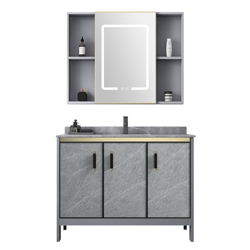 Grey Bathroom Vanity Metal Frame Freestanding Single Sink Rectangular Vanity with Doors Clearhalo 'Bathroom Remodel & Bathroom Fixtures' 'Bathroom Vanities' 'bathroom_vanities' 'Home Improvement' 'home_improvement' 'home_improvement_bathroom_vanities' 7755309