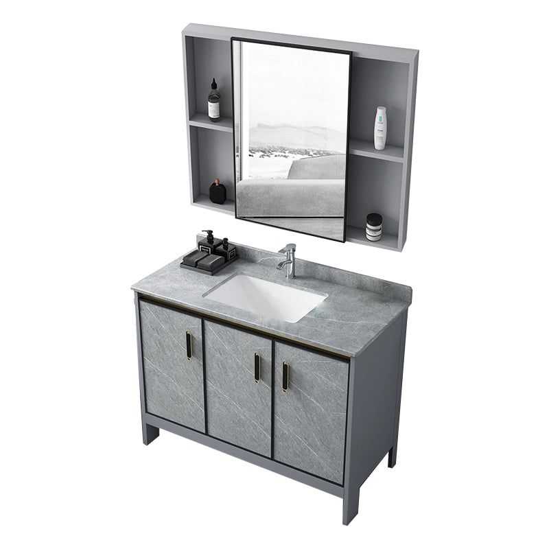 Grey Bathroom Vanity Metal Frame Freestanding Single Sink Rectangular Vanity with Doors Vanity & Faucet & Mirror Cabinet Clearhalo 'Bathroom Remodel & Bathroom Fixtures' 'Bathroom Vanities' 'bathroom_vanities' 'Home Improvement' 'home_improvement' 'home_improvement_bathroom_vanities' 7755312