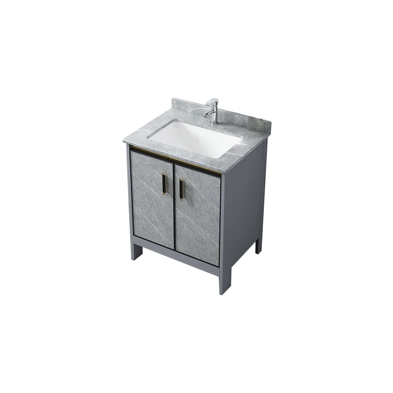 Grey Bathroom Vanity Metal Frame Freestanding Single Sink Rectangular Vanity with Doors Vanity & Faucet 24"L x 16"W x 31"H Clearhalo 'Bathroom Remodel & Bathroom Fixtures' 'Bathroom Vanities' 'bathroom_vanities' 'Home Improvement' 'home_improvement' 'home_improvement_bathroom_vanities' 7755316