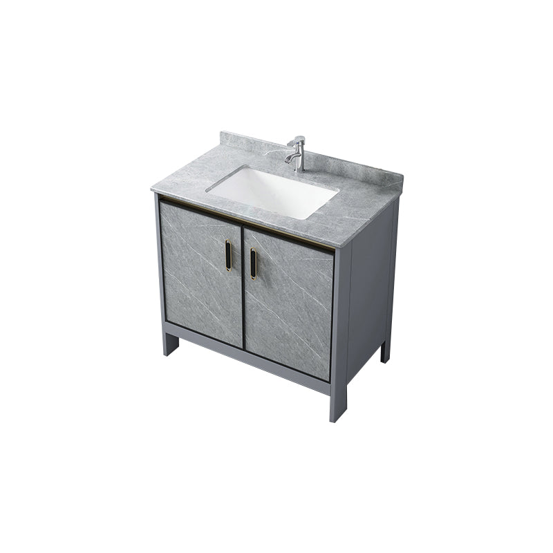 Grey Bathroom Vanity Metal Frame Freestanding Single Sink Rectangular Vanity with Doors Vanity & Faucet Clearhalo 'Bathroom Remodel & Bathroom Fixtures' 'Bathroom Vanities' 'bathroom_vanities' 'Home Improvement' 'home_improvement' 'home_improvement_bathroom_vanities' 7755318