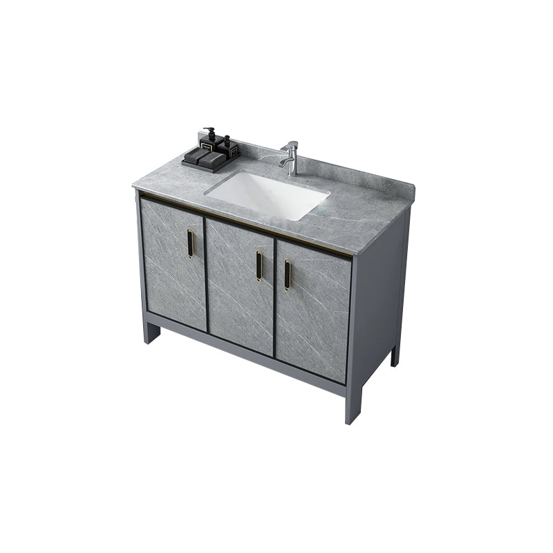 Grey Bathroom Vanity Metal Frame Freestanding Single Sink Rectangular Vanity with Doors Vanity & Faucet Clearhalo 'Bathroom Remodel & Bathroom Fixtures' 'Bathroom Vanities' 'bathroom_vanities' 'Home Improvement' 'home_improvement' 'home_improvement_bathroom_vanities' 7755319