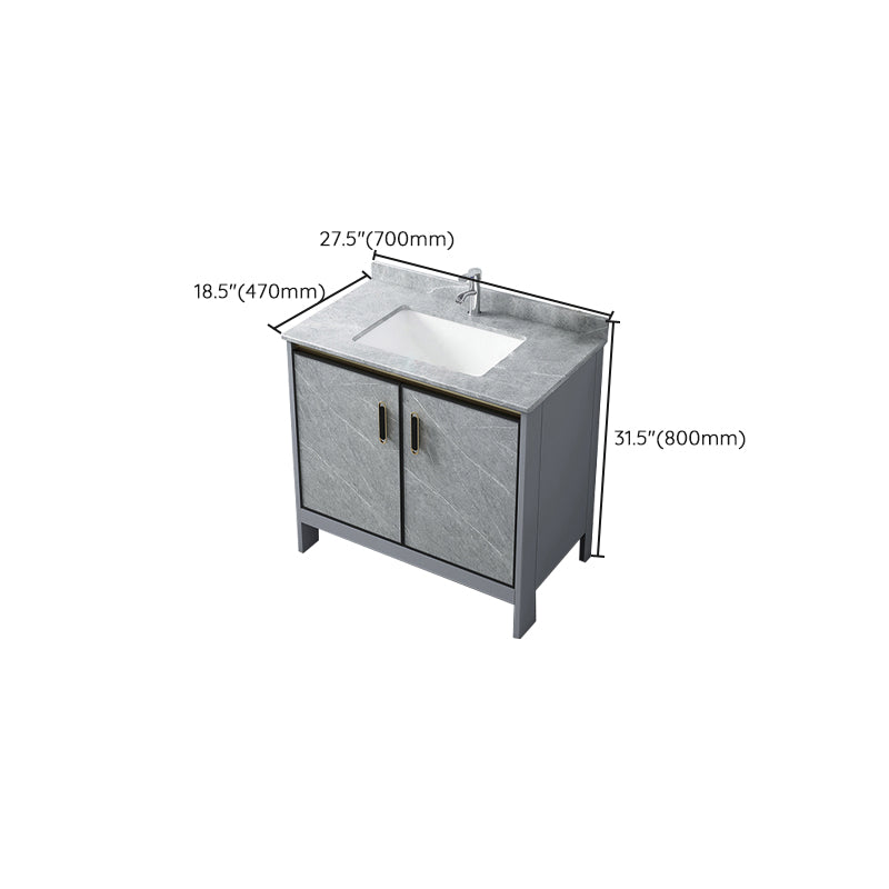 Grey Bathroom Vanity Metal Frame Freestanding Single Sink Rectangular Vanity with Doors Clearhalo 'Bathroom Remodel & Bathroom Fixtures' 'Bathroom Vanities' 'bathroom_vanities' 'Home Improvement' 'home_improvement' 'home_improvement_bathroom_vanities' 7755321