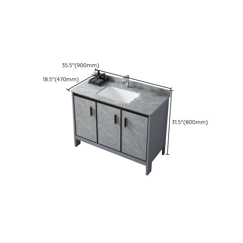 Grey Bathroom Vanity Metal Frame Freestanding Single Sink Rectangular Vanity with Doors Clearhalo 'Bathroom Remodel & Bathroom Fixtures' 'Bathroom Vanities' 'bathroom_vanities' 'Home Improvement' 'home_improvement' 'home_improvement_bathroom_vanities' 7755323