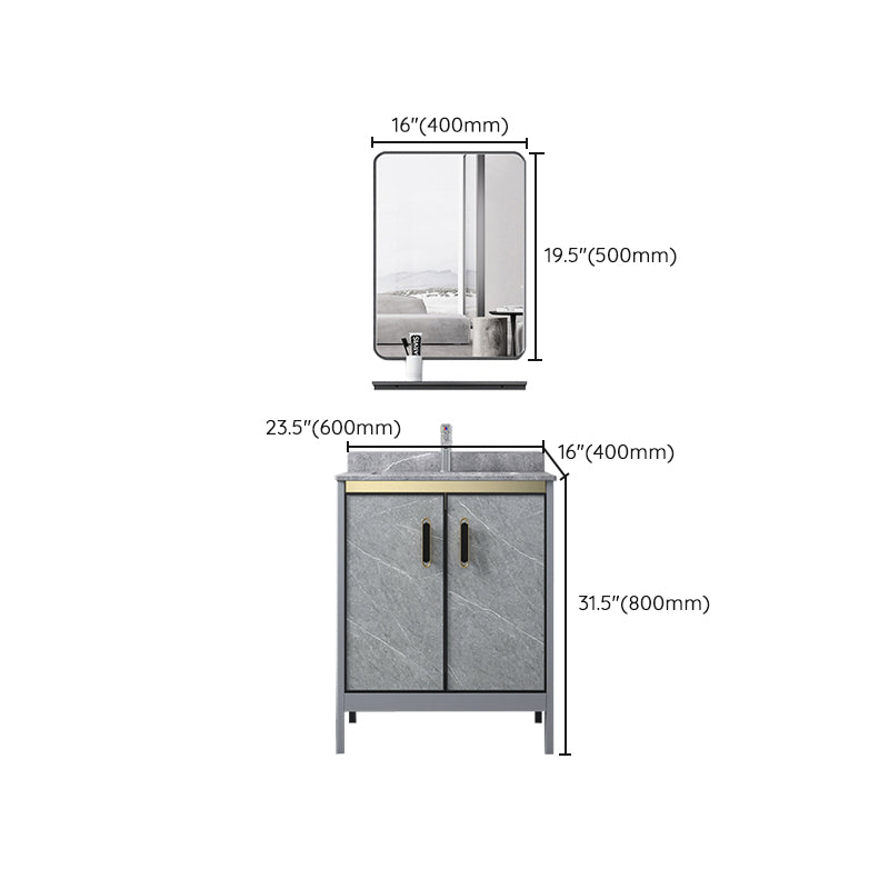 Grey Bathroom Vanity Metal Frame Freestanding Single Sink Rectangular Vanity with Doors Clearhalo 'Bathroom Remodel & Bathroom Fixtures' 'Bathroom Vanities' 'bathroom_vanities' 'Home Improvement' 'home_improvement' 'home_improvement_bathroom_vanities' 7755325