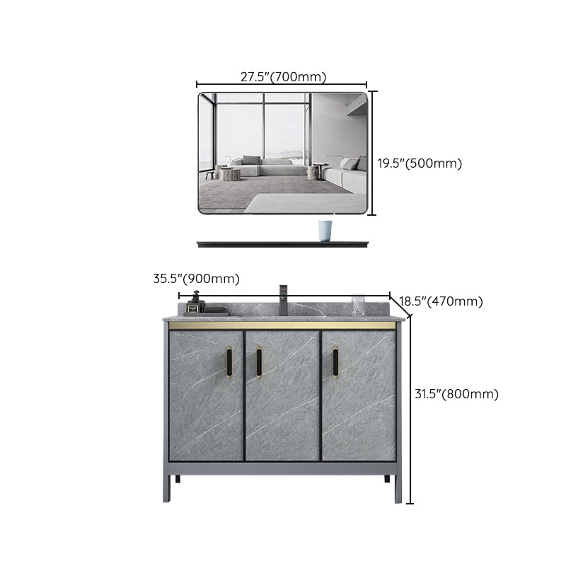 Grey Bathroom Vanity Metal Frame Freestanding Single Sink Rectangular Vanity with Doors Clearhalo 'Bathroom Remodel & Bathroom Fixtures' 'Bathroom Vanities' 'bathroom_vanities' 'Home Improvement' 'home_improvement' 'home_improvement_bathroom_vanities' 7755328