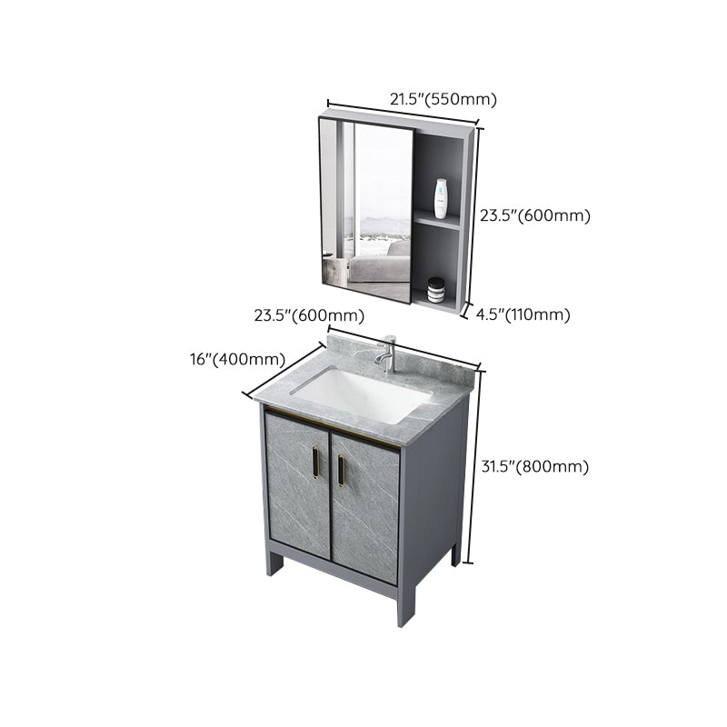 Grey Bathroom Vanity Metal Frame Freestanding Single Sink Rectangular Vanity with Doors Clearhalo 'Bathroom Remodel & Bathroom Fixtures' 'Bathroom Vanities' 'bathroom_vanities' 'Home Improvement' 'home_improvement' 'home_improvement_bathroom_vanities' 7755330