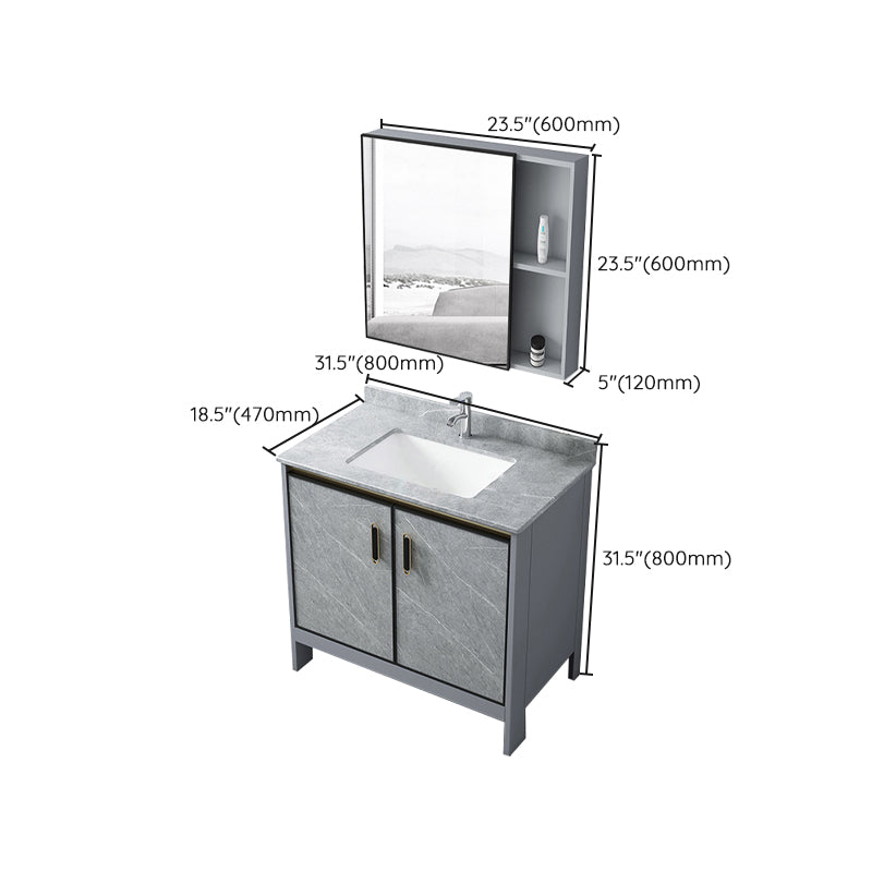 Grey Bathroom Vanity Metal Frame Freestanding Single Sink Rectangular Vanity with Doors Clearhalo 'Bathroom Remodel & Bathroom Fixtures' 'Bathroom Vanities' 'bathroom_vanities' 'Home Improvement' 'home_improvement' 'home_improvement_bathroom_vanities' 7755332