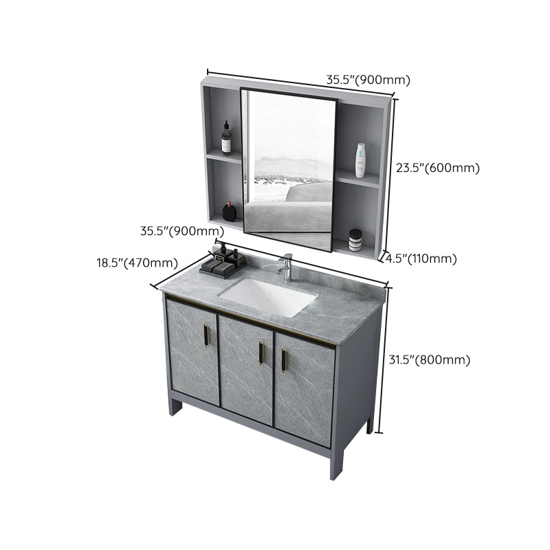 Grey Bathroom Vanity Metal Frame Freestanding Single Sink Rectangular Vanity with Doors Clearhalo 'Bathroom Remodel & Bathroom Fixtures' 'Bathroom Vanities' 'bathroom_vanities' 'Home Improvement' 'home_improvement' 'home_improvement_bathroom_vanities' 7755333