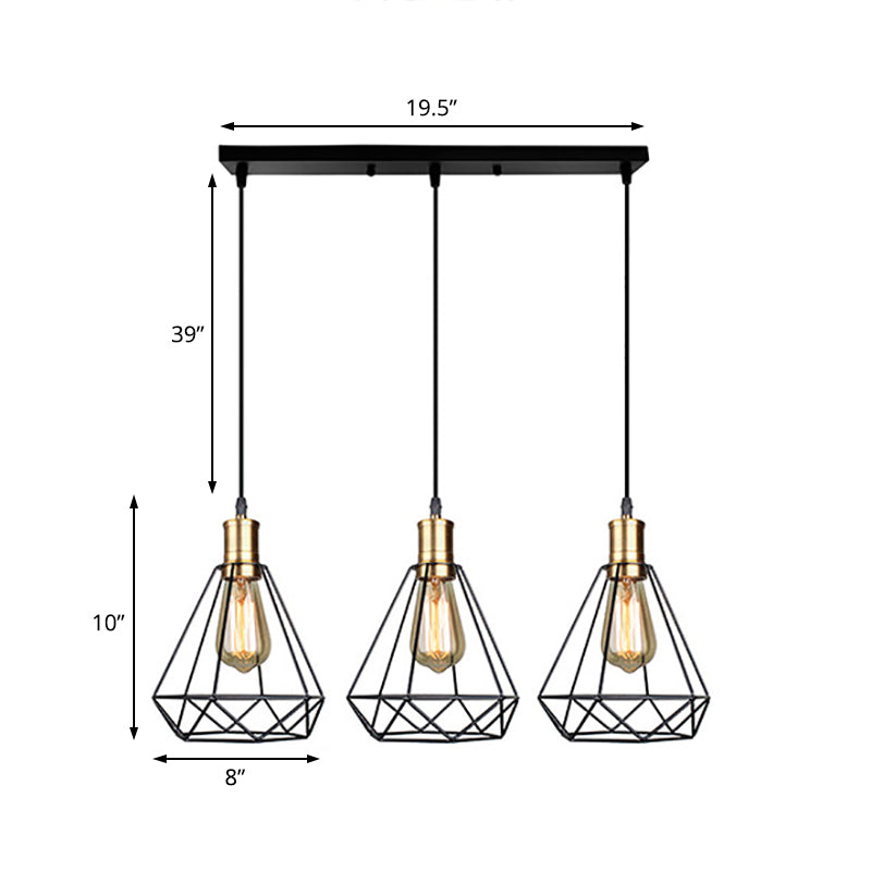 3 Heads Hanging Lamp Farmhouse Teardrop Cage Shade Metal Suspended Lamp with Round/Linear Canopy in Brass Clearhalo 'Art Deco Pendants' 'Cast Iron' 'Ceiling Lights' 'Ceramic' 'Crystal' 'Industrial Pendants' 'Industrial' 'Metal' 'Middle Century Pendants' 'Pendant Lights' 'Pendants' 'Tiffany' Lighting' 77572