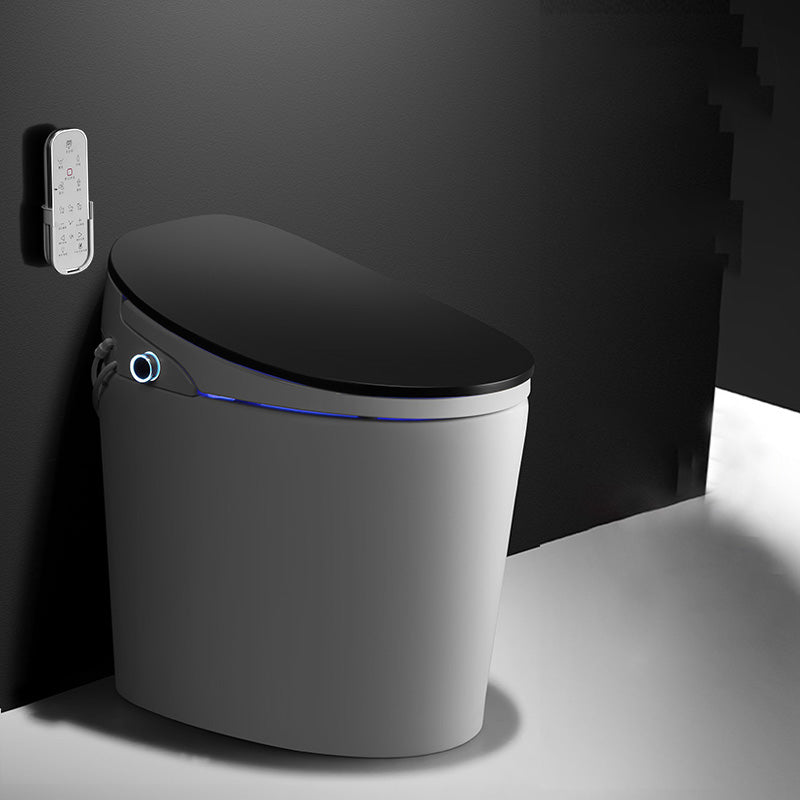 Foot Sensor Ceramic with Heated Seat Elongated Contemporary Floor Mount Bidet Frost Black Manual Lid (Standard) Clearhalo 'Bathroom Remodel & Bathroom Fixtures' 'Bidets' 'Home Improvement' 'home_improvement' 'home_improvement_bidets' 'Toilets & Bidets' 7758755
