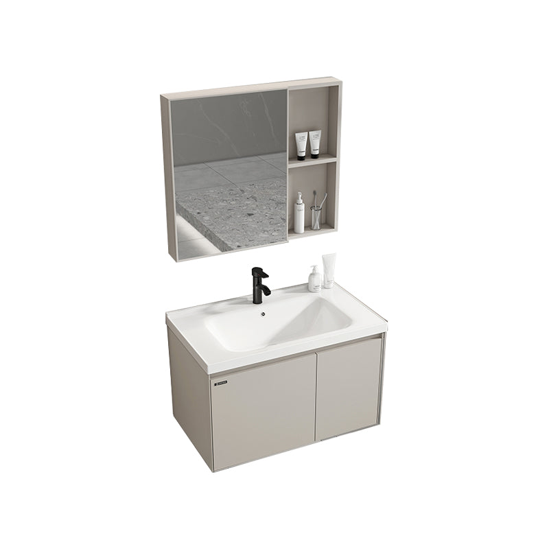 Metal Frame Vanity White Single Sink Soft Close Doors Wall Mounted Vanity with Mirror Vanity & Faucet & Mirror Cabinet Clearhalo 'Bathroom Remodel & Bathroom Fixtures' 'Bathroom Vanities' 'bathroom_vanities' 'Home Improvement' 'home_improvement' 'home_improvement_bathroom_vanities' 7769765