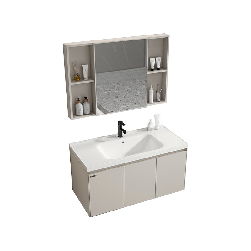 Metal Frame Vanity White Single Sink Soft Close Doors Wall Mounted Vanity with Mirror Vanity & Faucet & Mirror Cabinet Clearhalo 'Bathroom Remodel & Bathroom Fixtures' 'Bathroom Vanities' 'bathroom_vanities' 'Home Improvement' 'home_improvement' 'home_improvement_bathroom_vanities' 7769766