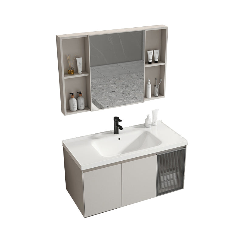 Metal Bathroom Vanity Set Single Sink Wall Mounted Bathroom Vanity Set Vanity & Faucet & Mirror Cabinet Clearhalo 'Bathroom Remodel & Bathroom Fixtures' 'Bathroom Vanities' 'bathroom_vanities' 'Home Improvement' 'home_improvement' 'home_improvement_bathroom_vanities' 7769798