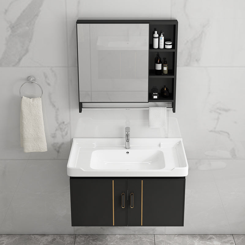 Bathroom Vanity Wall Mounted Sink Vanity in Ceramic with Waterproof Mirror Clearhalo 'Bathroom Remodel & Bathroom Fixtures' 'Bathroom Vanities' 'bathroom_vanities' 'Home Improvement' 'home_improvement' 'home_improvement_bathroom_vanities' 7769826